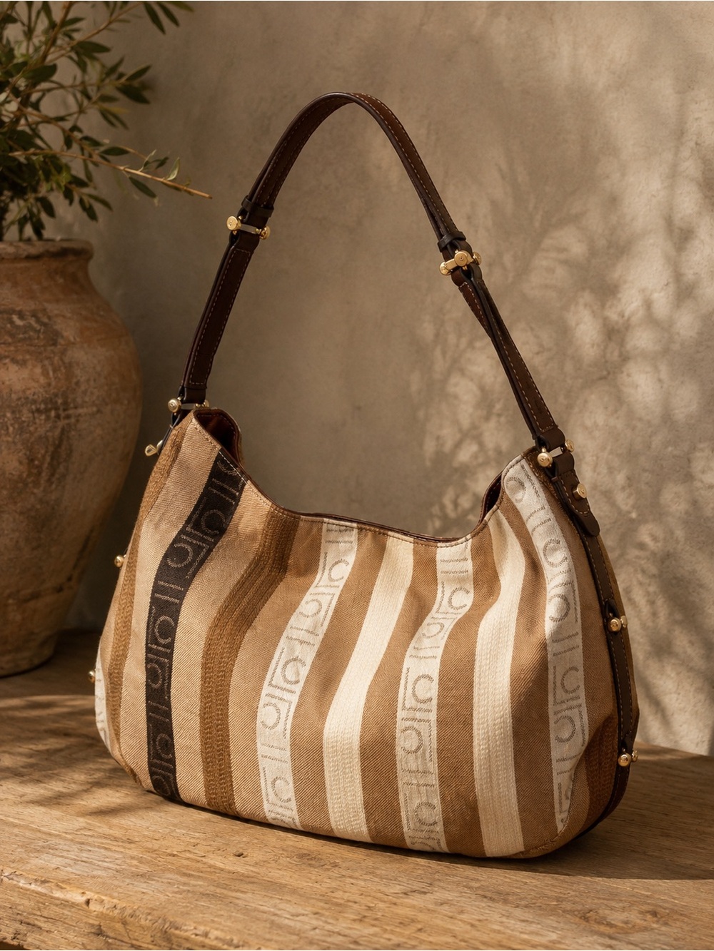 Vintage 1980s Liz Claiborne Canvas & Genuine Leather Hobo Bag